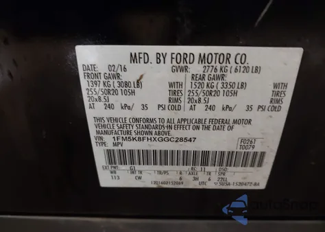 2016 Ford Explorer Limited z USA, uszkodzony, nr VIN 1FM5K8FHXGGC28547